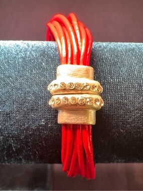 Red Multi-Strand Leather Bracelet with Silver Crystal Slider